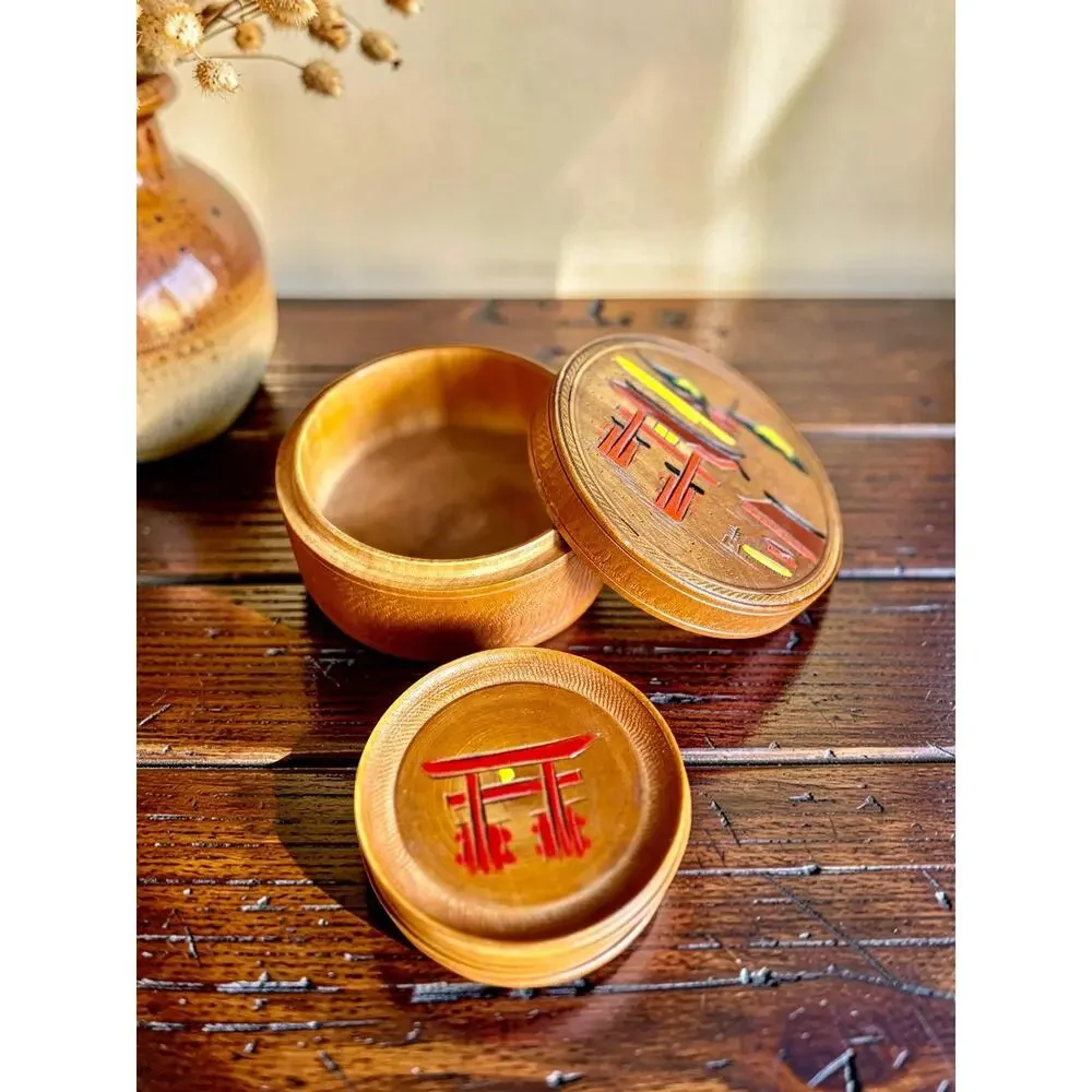 Vintage Japanese Wooden Coaster Set of 8 with Box | Made in Japan